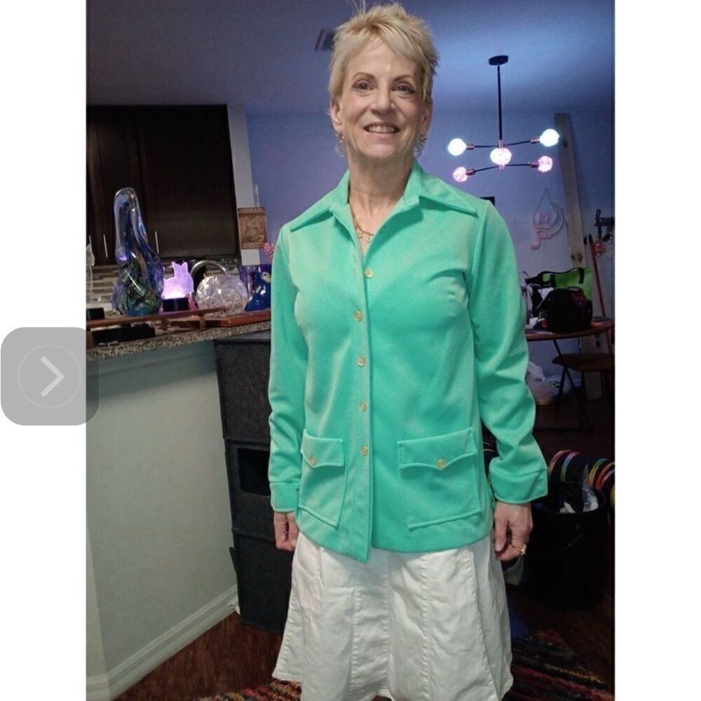 1970’s Vintage Retro Green Polyester Leisure Blazer Jacket Size Medium